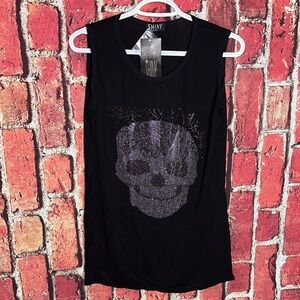 SHINY Rhinestone Skull Black Sleeveless Tank Top One Size NWT